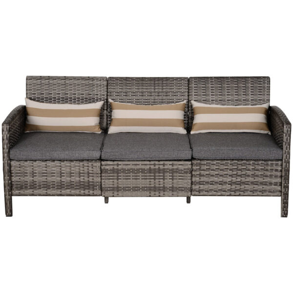 EASYCOMFORT Buitenbank met 3 zitplaatsen in PE-rotan met grijze dubbele kussens, 173 x 68 x 78 cm