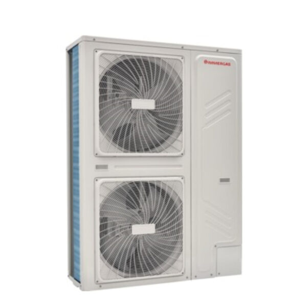 Inverter lucht/water warmtepomp Immergas MAGIS M22-T R-32 Driefase met bediening, witte unit met digitale display.
