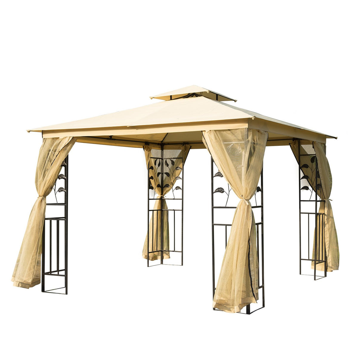 EASYCOMFORT Tuinprieel 3x3m met klamboe, stalen frame en dubbel dak, beige