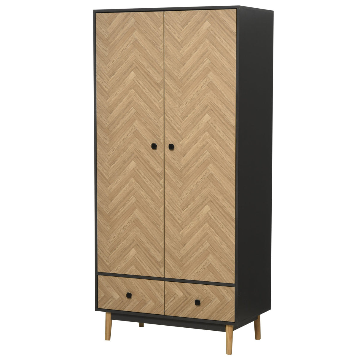 Easycomfort Kledingkast 2 Fronten van Hout met 4 Lades, 2 Cassettes en Aanhangsel, Donkergrijs, 90x50x190cm