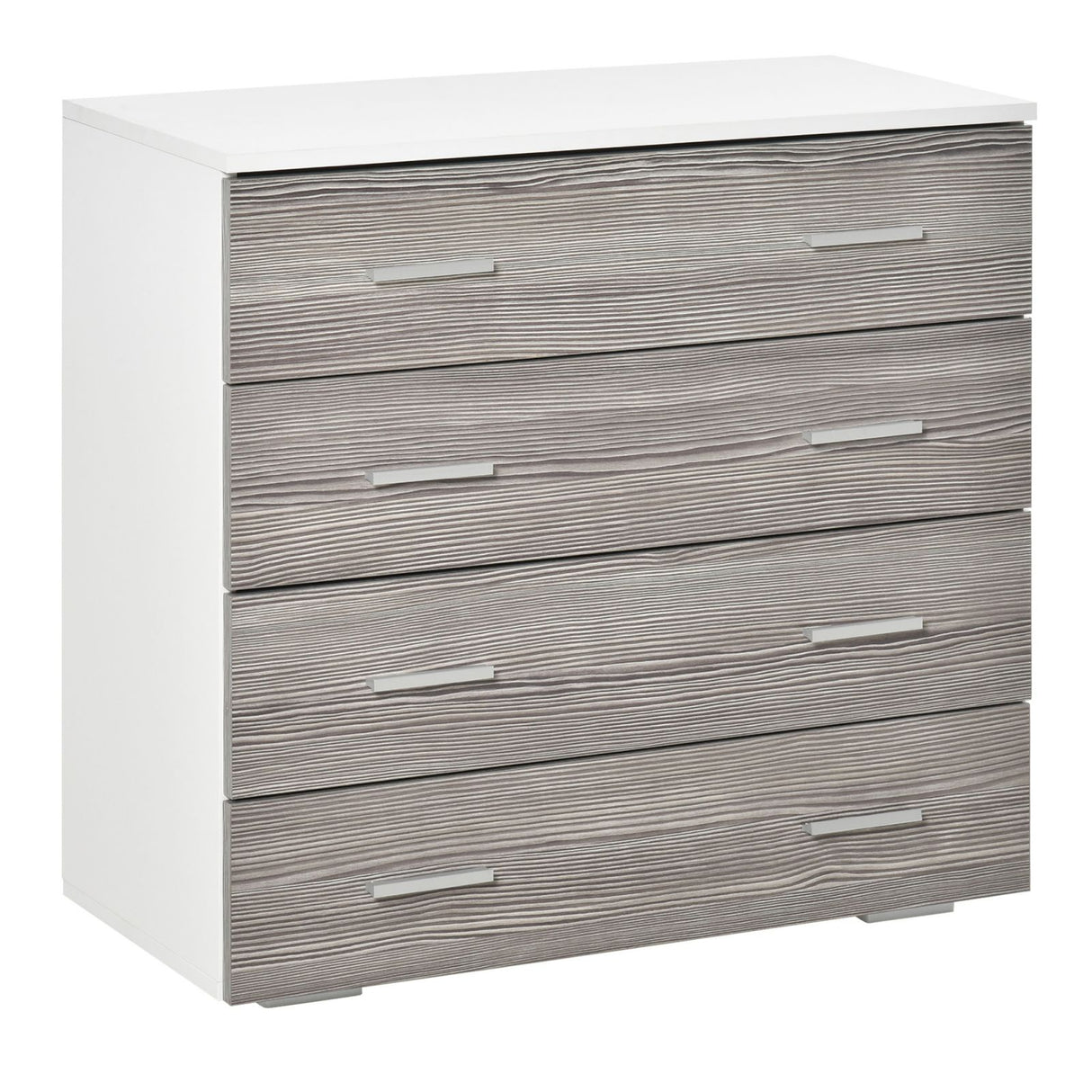Easycomfort Moderne Slaapkamer 4 Cassettes met Aluminium Handgrepen en Houten Structuur, 76x35x72cm, Wit en Grijs