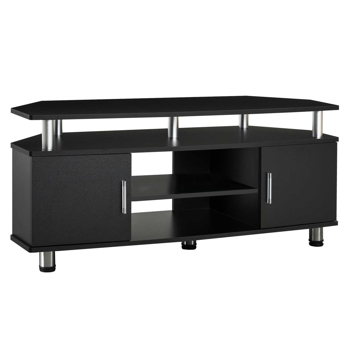 Easycomfort Mobiele TV-deur Klassieke Woonkamer met 2 planken en 2 kasten, in MDF en RVS, Zwart, 120x39,5x52cm