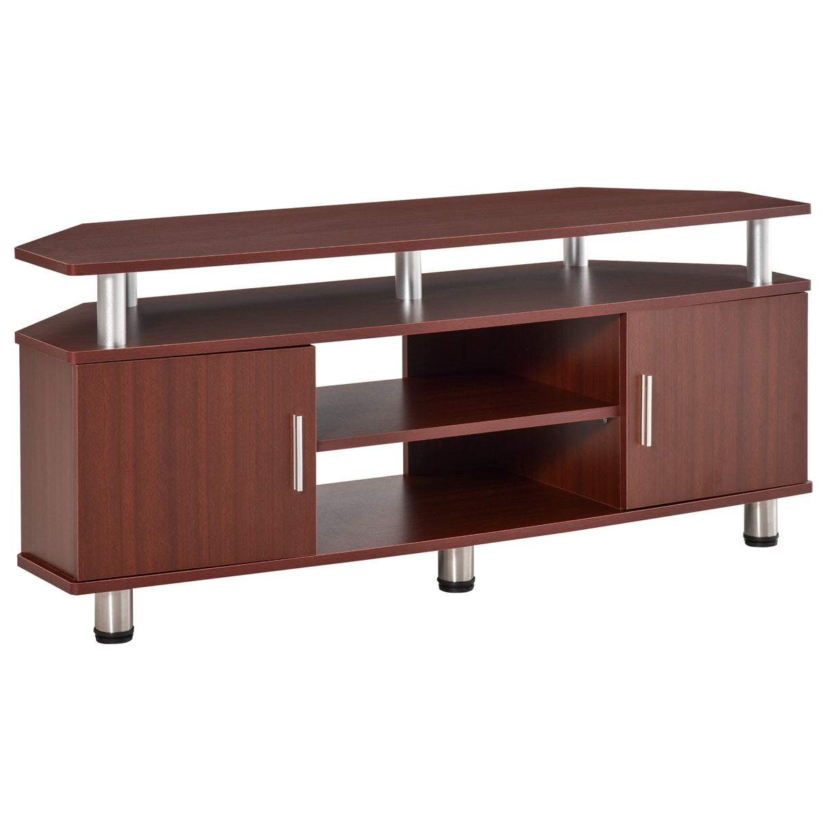 Easycomfort Mobiele TV-deur Klassieke Woonkamer met 2 planken en 2 kasten, in MDF en RVS, Marrone, 120x39,5x52cm