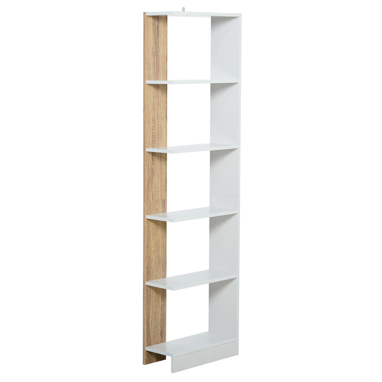 Easycomfort Wandbibliotheek in Houten Kleur Dak en Wit met 5 Ribben, Anti-Wall, 45 x 21 x 170 cm