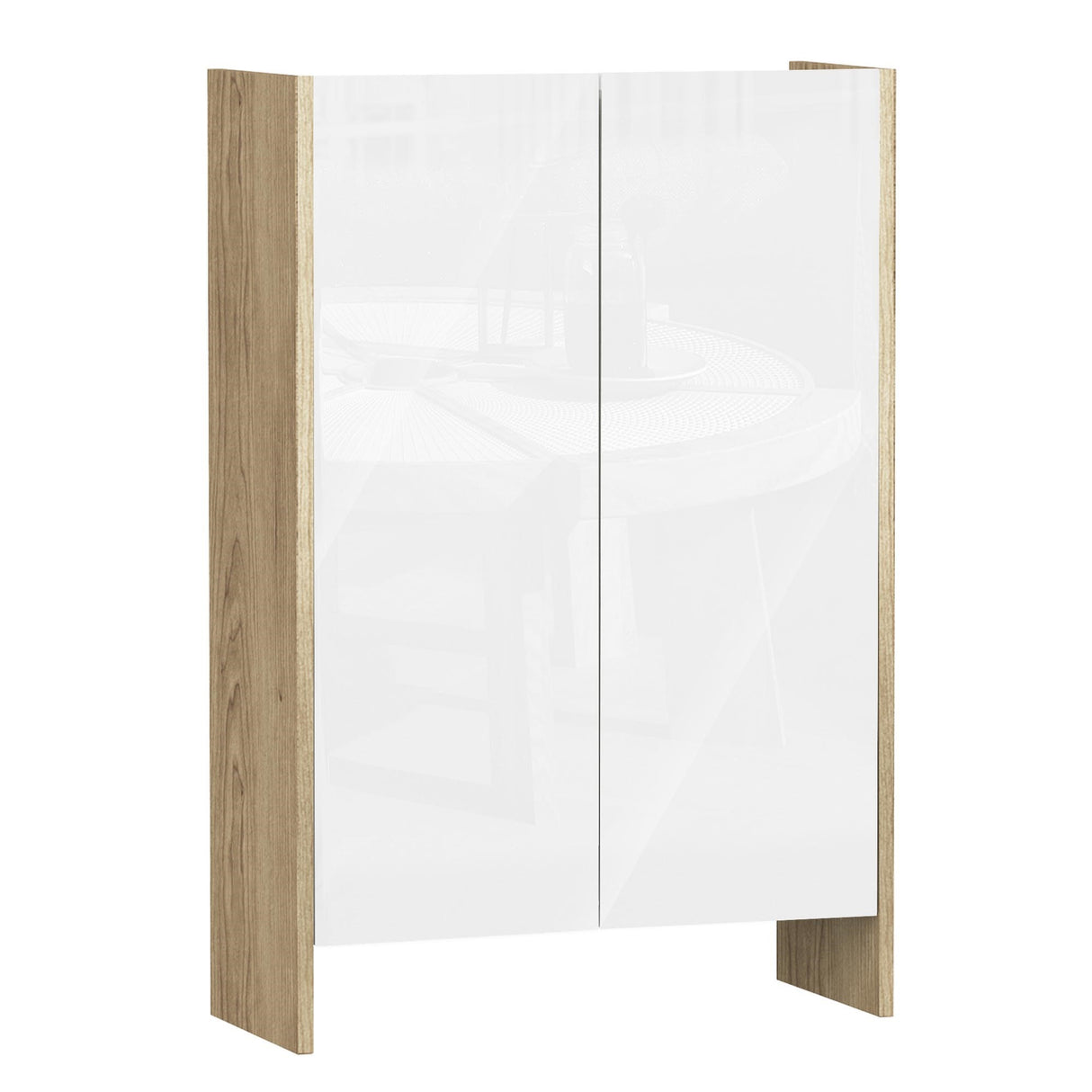 Easycomfort Tweefrontenkast voor badkamer, entree van kamer in houtkleur rond en wit, 60 x 25 x 90 cm
