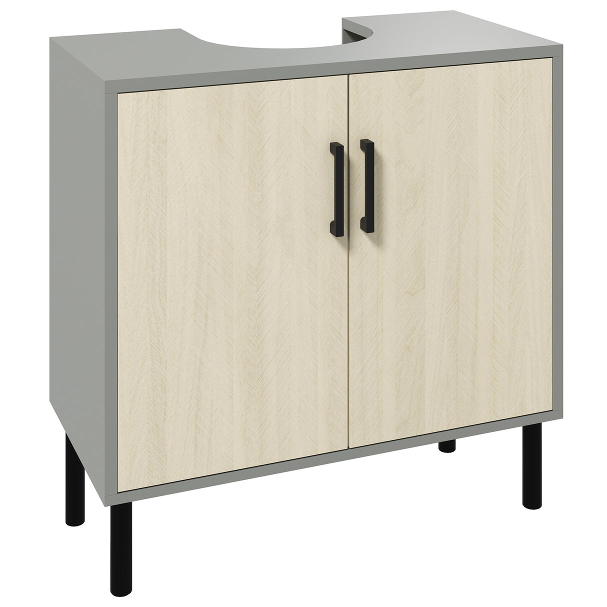Easycomfort Mobiele Badkamer met Dubbele Front en Rek in Truciolato, 60x30x60cm, Grijs en Kleur Quercia