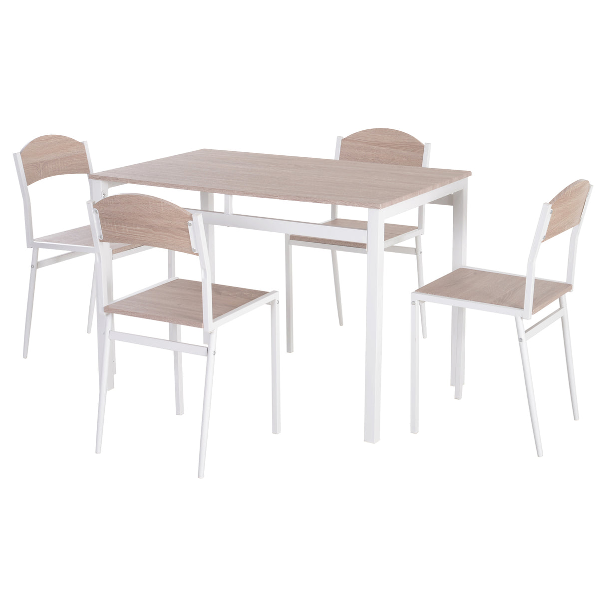 Easycomfort 5-delige lunchset met 1 rechthoekige tafel en 4 stoelen, in staal en MDF, grijs en wit