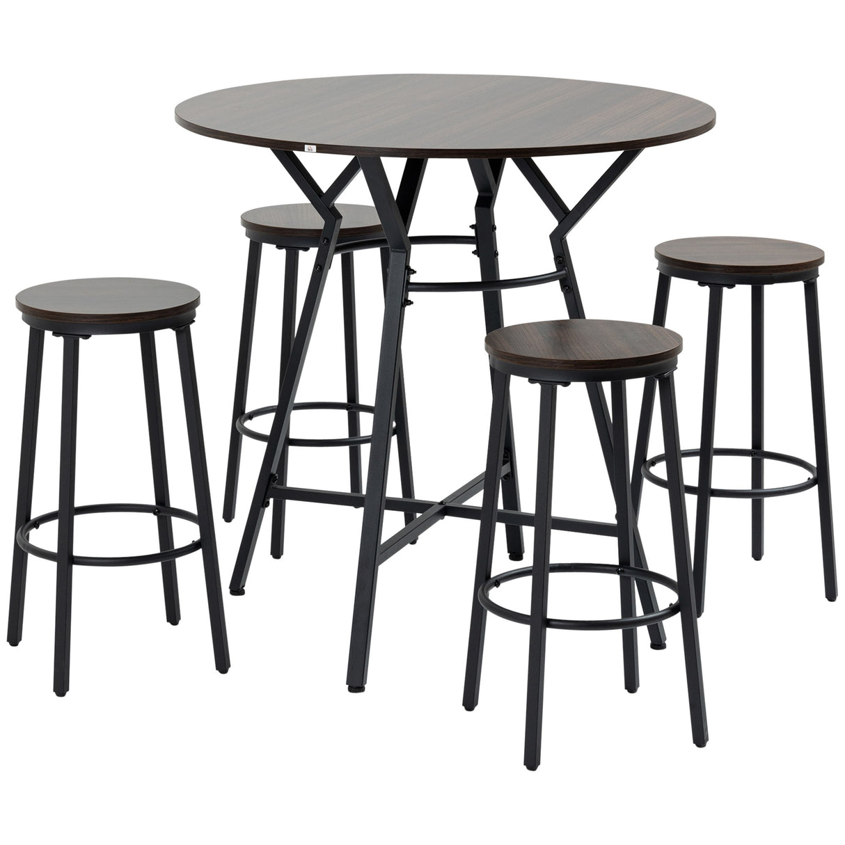 Easycomfort Lunchset met tafel en 4 schalen in industriële stijl, hout en staal, Noce Color