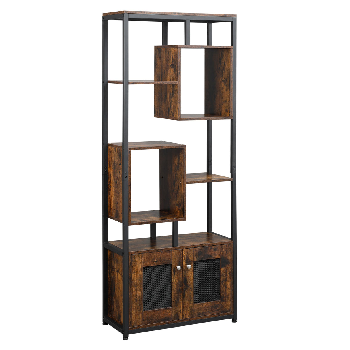 Easycomfort Mobiele Bibliotheek Industriële Stijl Koffer met 2 Voorkasten, 8 Touwruimte Koffer voor Thuis en Kantoor, 70x30x180cm, Bruin