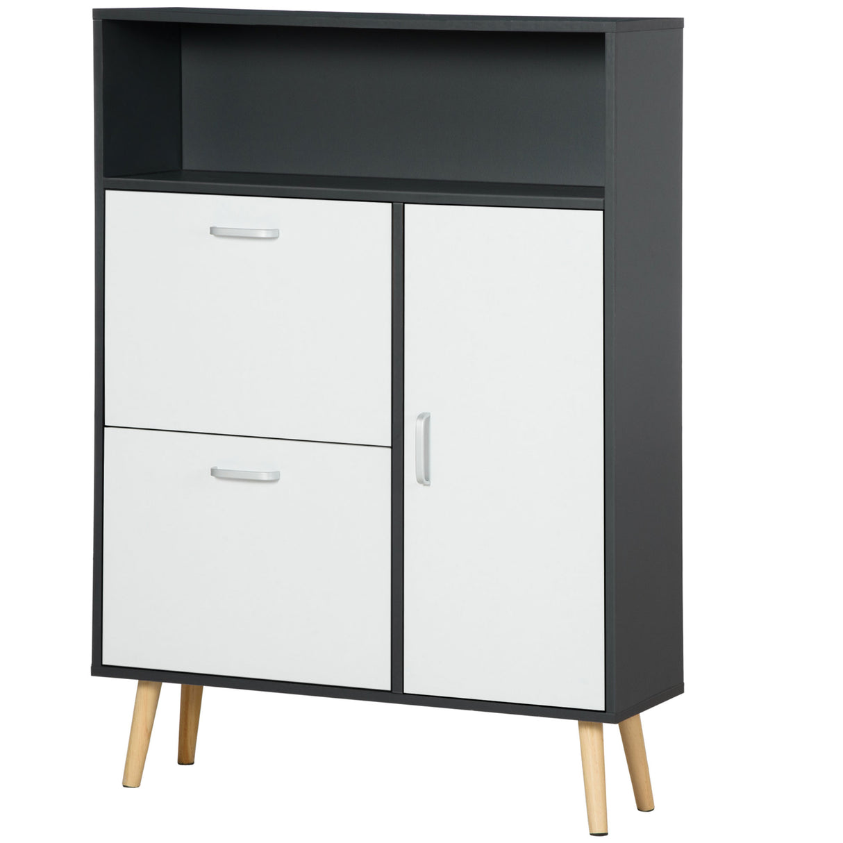 Easycomfort schoenbesparende ruimte voor 8 paar schoenen met 2 voorvakken en garderobekast, 80x25,5x112,5cm, grijs en wit