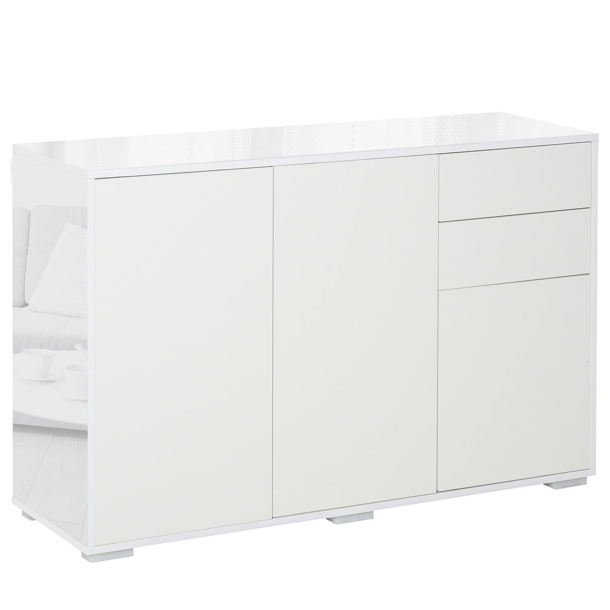 Easycomfort Wit houten multifunctioneel meubel met 2 cassettes en 2 kasten met drukopening, 117x36x74 cm