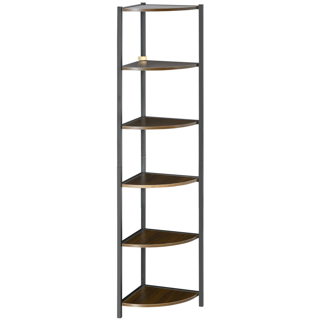 Easycomfort Moderne Hoekbibliotheek met 6 planken in metaal en MDF, 34x34x166cm, bruin en zwart