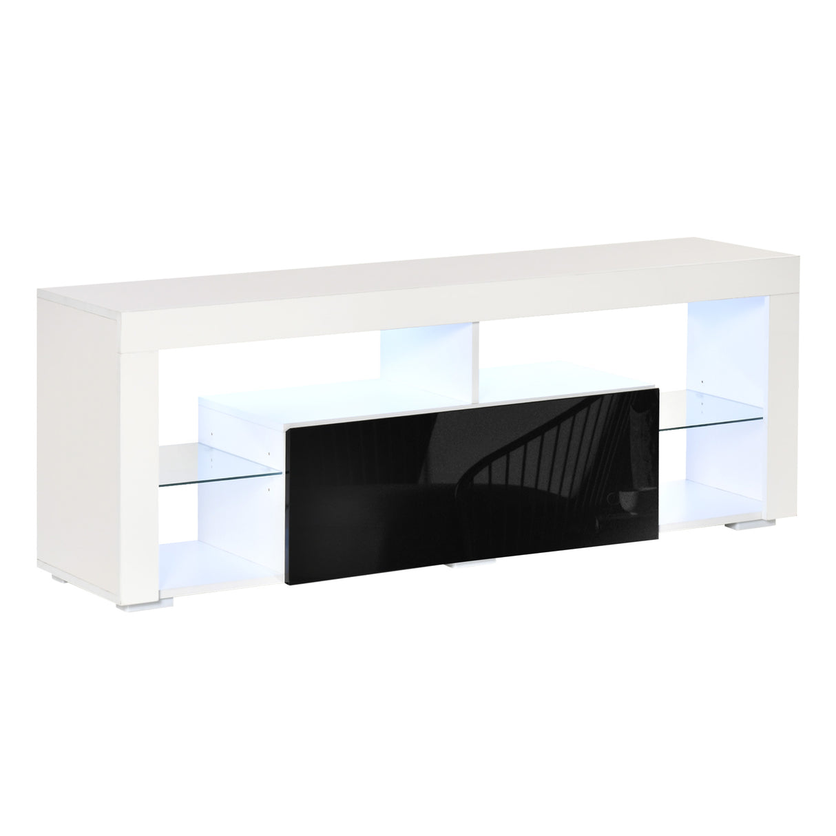 Easycomfort Mobiele TV-deur met 20 kleuren LED-verlichting en telecommunicatie voor tv tot 55&quot, 140x35x52 cm, wit