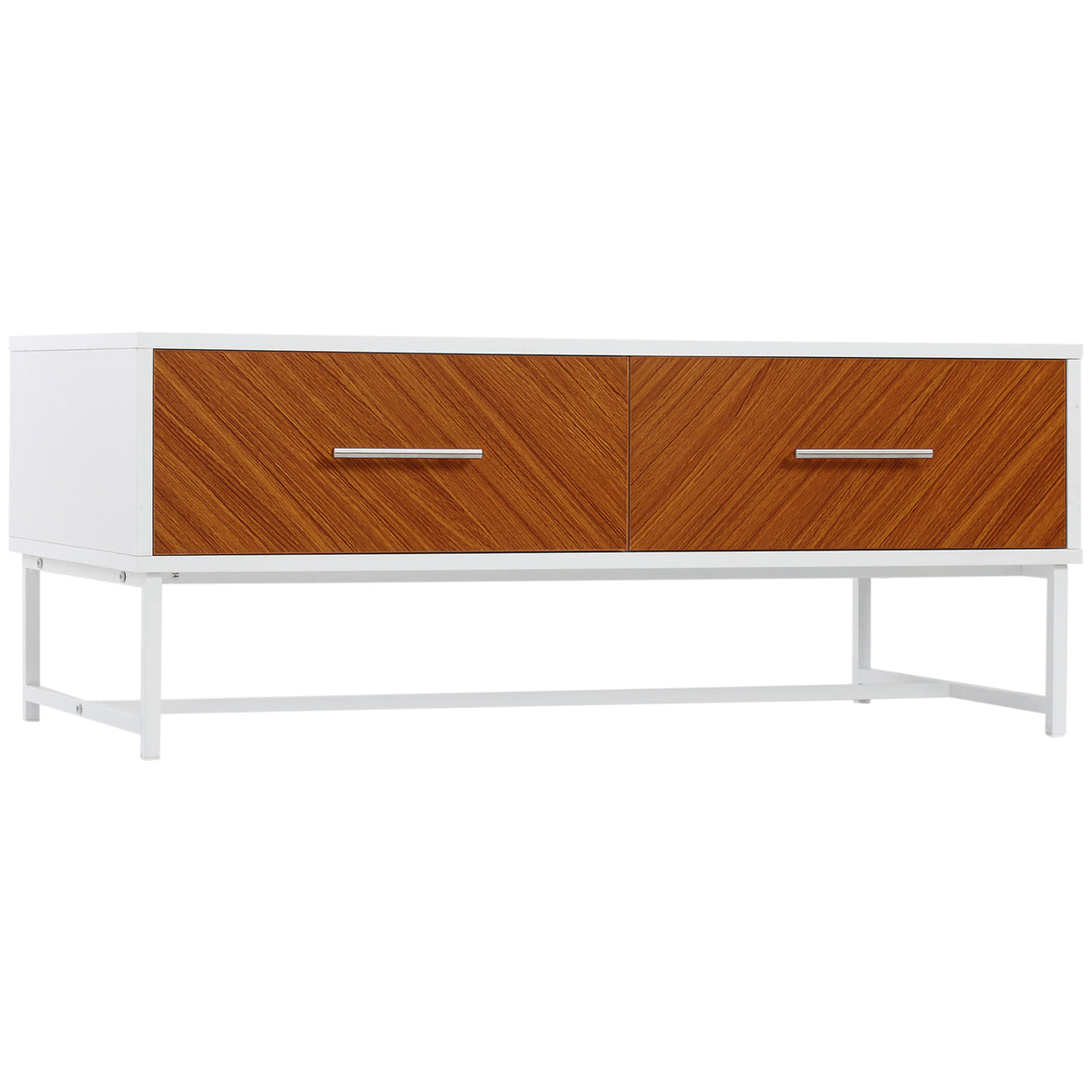 Easycomfort salontafel met 2 cassettes en open lamel in hout en metaal, 100x50x40cm, wit en bruin