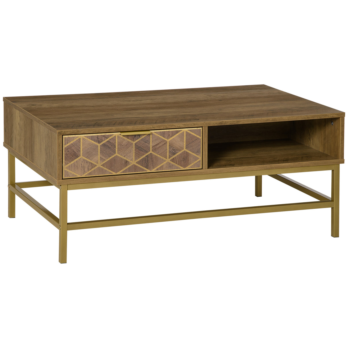 Easycomfort Rechthoekige Woonkamertafel met Cassette en 2 Open Ribben, 100x59x42,8cm