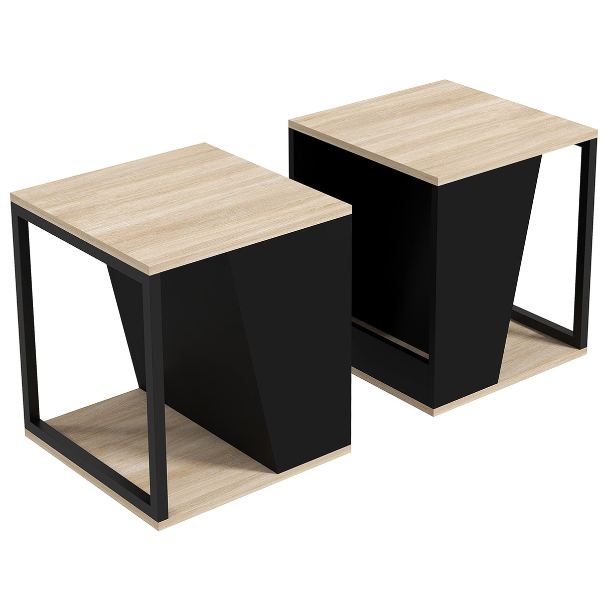Easycomfort Set van 2 salontafels met deurvleugels in vrachtwagen en staal, 40x40x45cm, zwart en kwarts