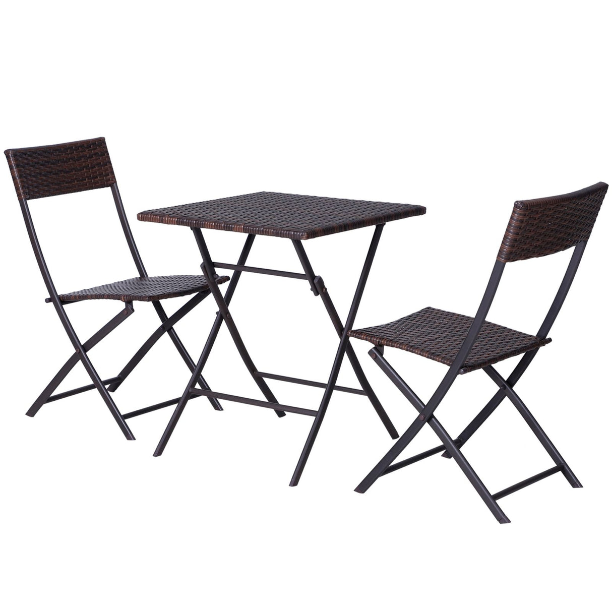 EASYCOMFORT Rotan Tuinmeubelset 1 Salontafel en 2 Opvouwbare Tuinstoelen 3-delig Bruin