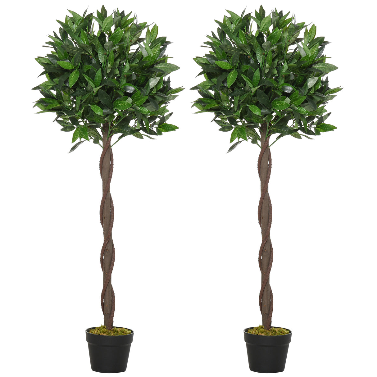 EASYCOMFORT Set van 2 laurierbomen in potten, kunstplanten in kunststof Hoogte 120 cm voor binnen en buiten