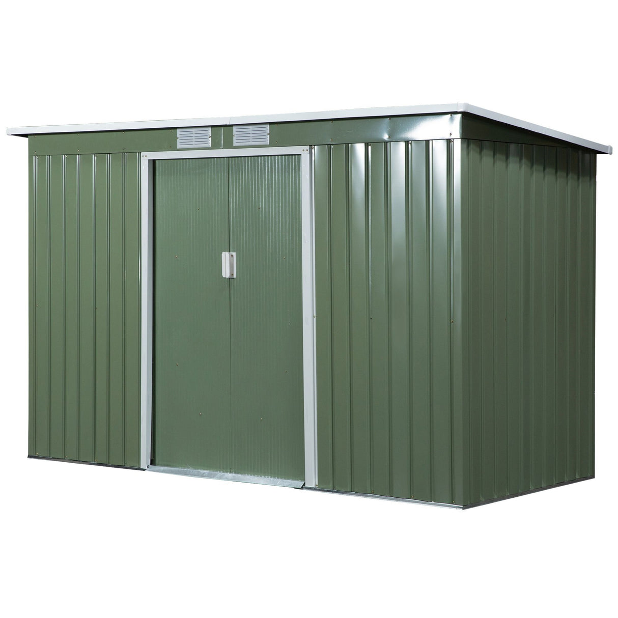 845-032GN_P EASYCOMFORT Tuinhuis Gereedschapshouder van Plaatstaal met Schuifdeuren, 280x130x172cm, Lichtgroen - Image 1