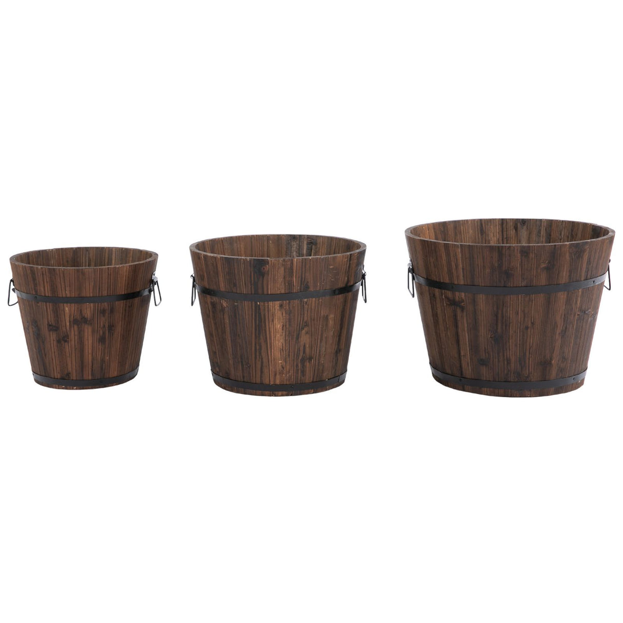 EASYCOMFORT Set van 3 emmerpotten voor planten en bloemen, set van houten potten voor buiten in verschillende maten