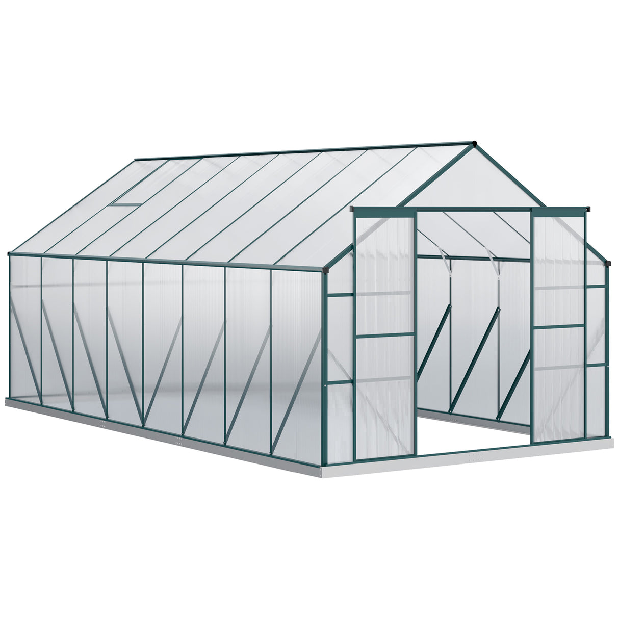 EASYCOMFORT Tuinkas van polycarbonaat, metaal en aluminium, anti-uv en winddicht, 244x500x216cm, groen