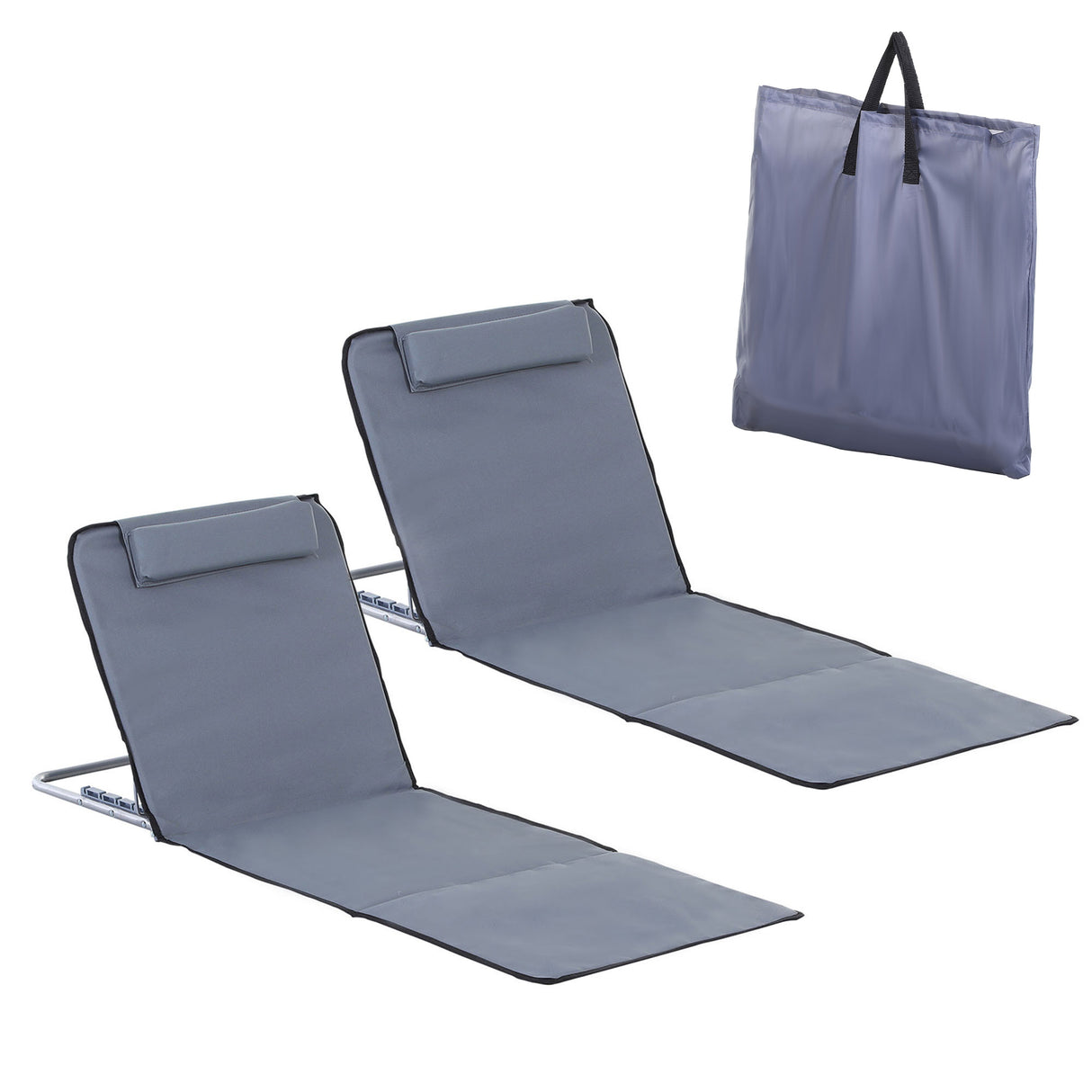 EASYCOMFORT Set van 2 opvouwbare strandligstoelen, verstelbare ligstoelen met verstelbare rugleuning en tas, 48x134x36-45cm
