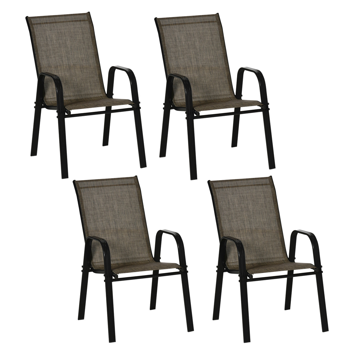 EASYCOMFORT Set van 4 tuinstoelen met armleuningen, stapelbare tuinstoelen van metaal en geweven stof, bruin