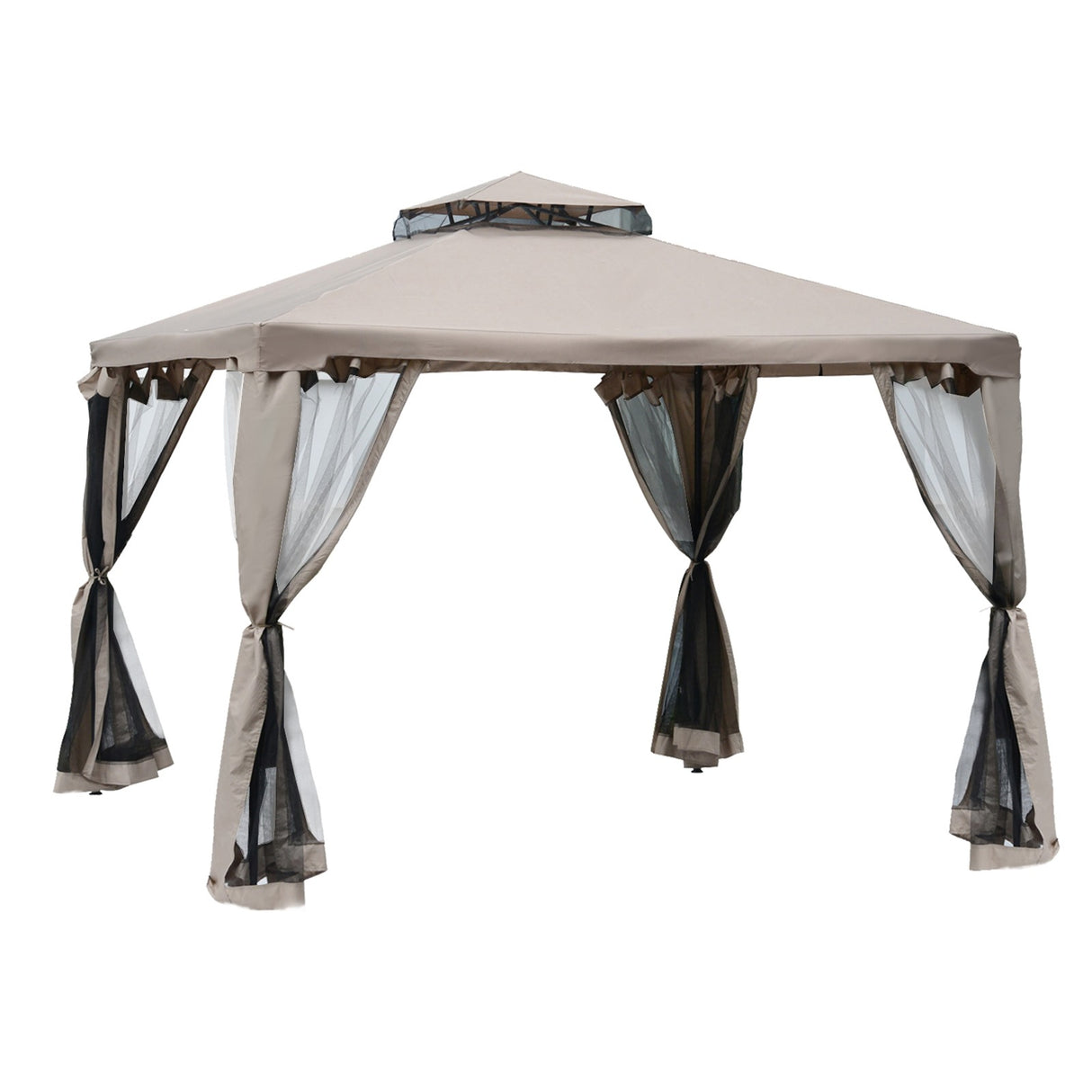 EASYCOMFORT Tuinprieel 3x3m met klamboe, metalen structuur en polyester schoffels, taupe