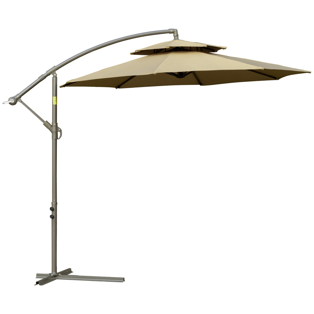 EASYCOMFORT Buitenparasol met arm 2,7x2,7 cm met 2-traps verstelbare kap en kruisvoet, bruin