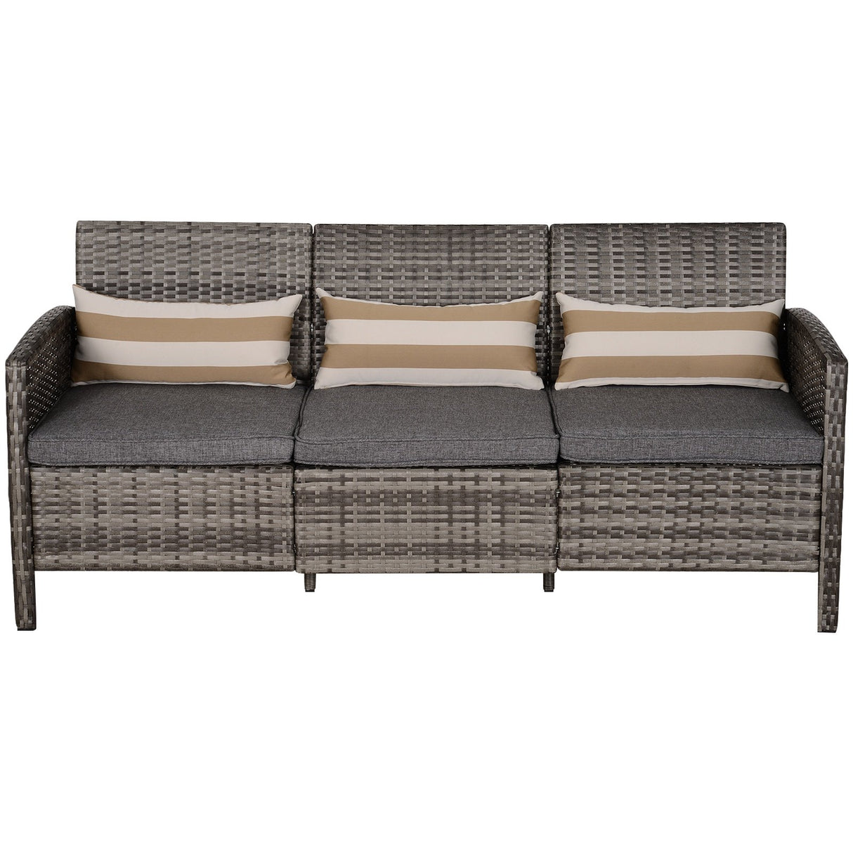 EASYCOMFORT Buitenbank met 3 zitplaatsen in PE-rotan met grijze dubbele kussens, 173 x 68 x 78 cm