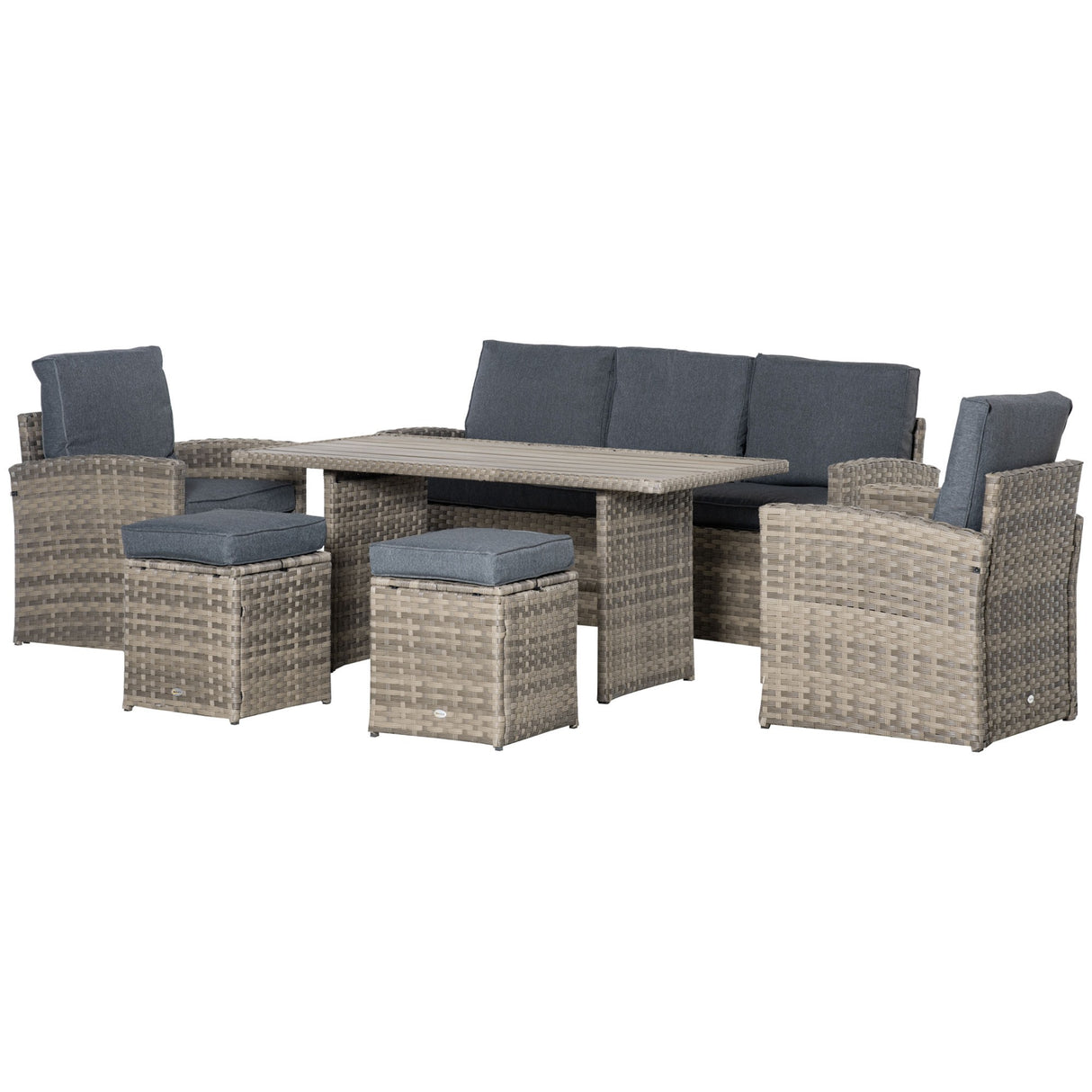 EASYCOMFORT Tuinloungeset van PE-rotan met 3-zitsbank, 2 fauteuils, 2 stoelen en tafel, grijs