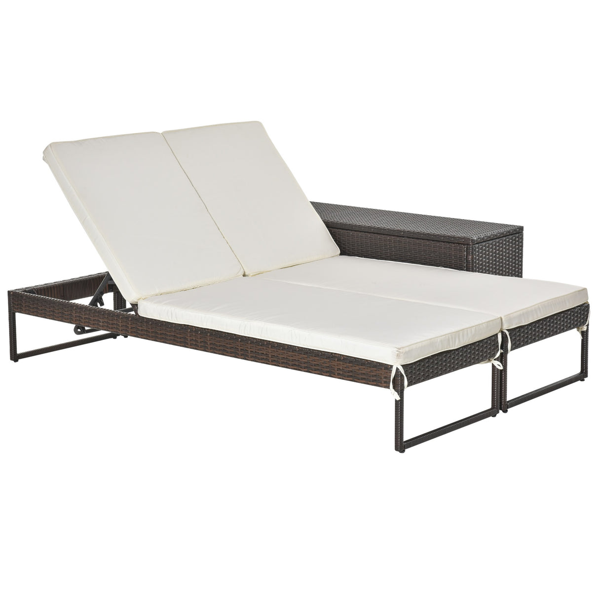 Easycomfort 3pz Geschikt voor 2 Bed Tuinprinters (60 x 195 x 86cm) en 1 Tafel (121 x 40 x 50cm) Rotan met Matras, Bruin en Wit Crème