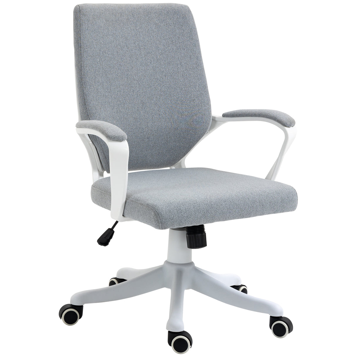 Ergonomische bureaustoel Easycomfort, in hoogte verstelbaar en met neerklapfunctie, rolstoel met wieltjes, 62x69x92-100cm, witgrijs