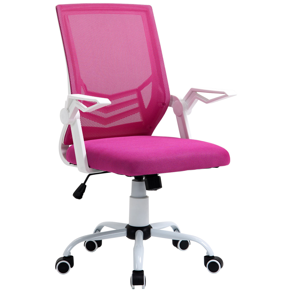 Ergonomische bureaustoel Easycomfort met polsbanden en leren bekleding, ronde bureaustoel met verstelbare hoogte in roze stof