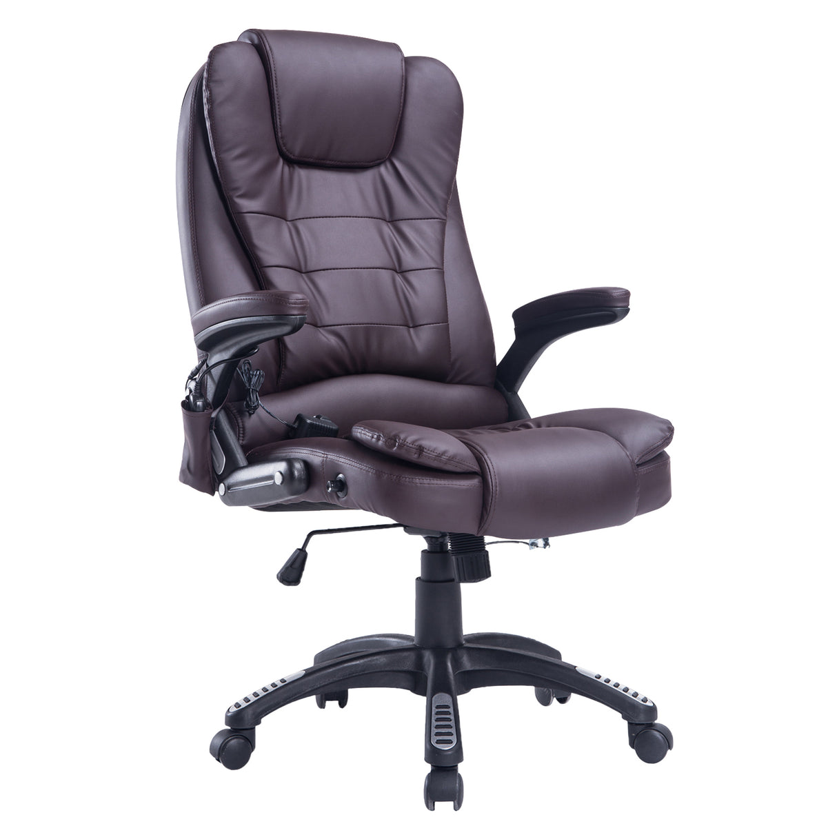 Easycomfort in hoogte verstelbare kantoormassagestoel met 6 massagepunten, in PU, 62x68x111-121 cm, bruin