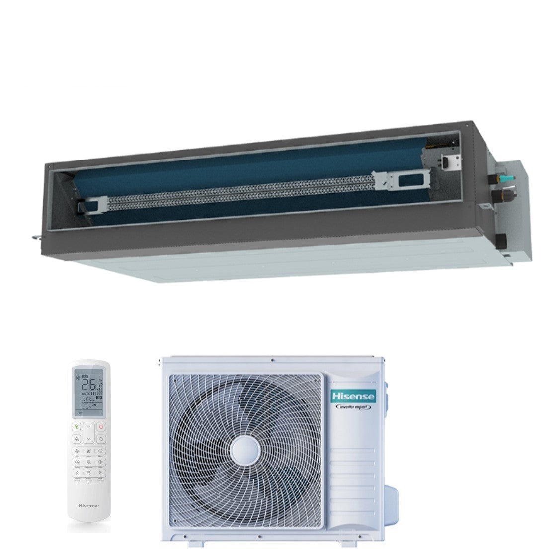 Hisense Ducted Inverter Airconditioning SUPER-serie 36000 Btu AUD105UX4REH8 + AUW105U4RK7 R-32 Optionele Wi-Fi Klasse A++/A+ met afstandsbediening en bedrade bediening als standaard