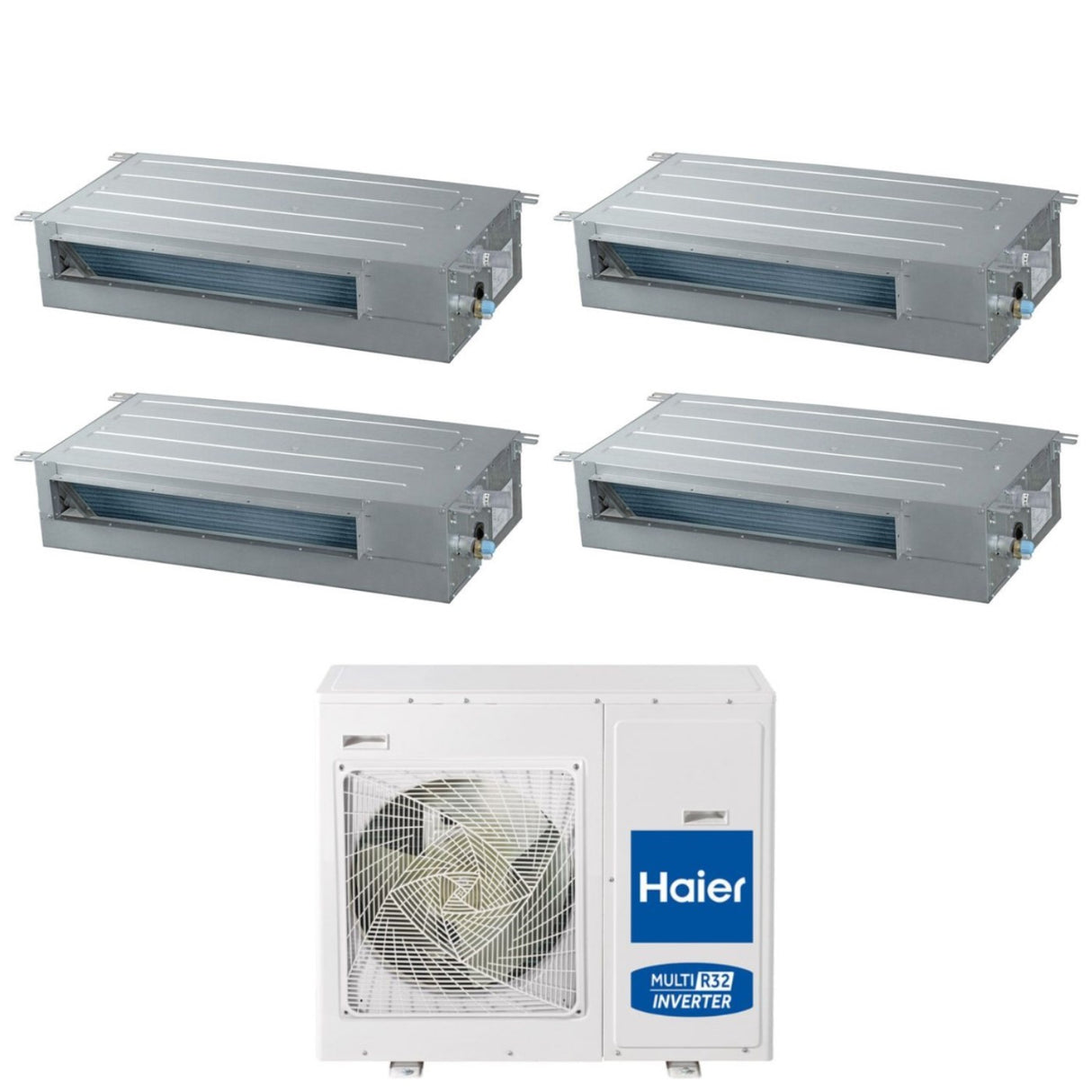 Haier airconditioner split inverter panelen DUCTED SLIM Serie 9+9+12+12 met 4U85S2SH1FA R32 wifi optioneel 9000+9000+12000