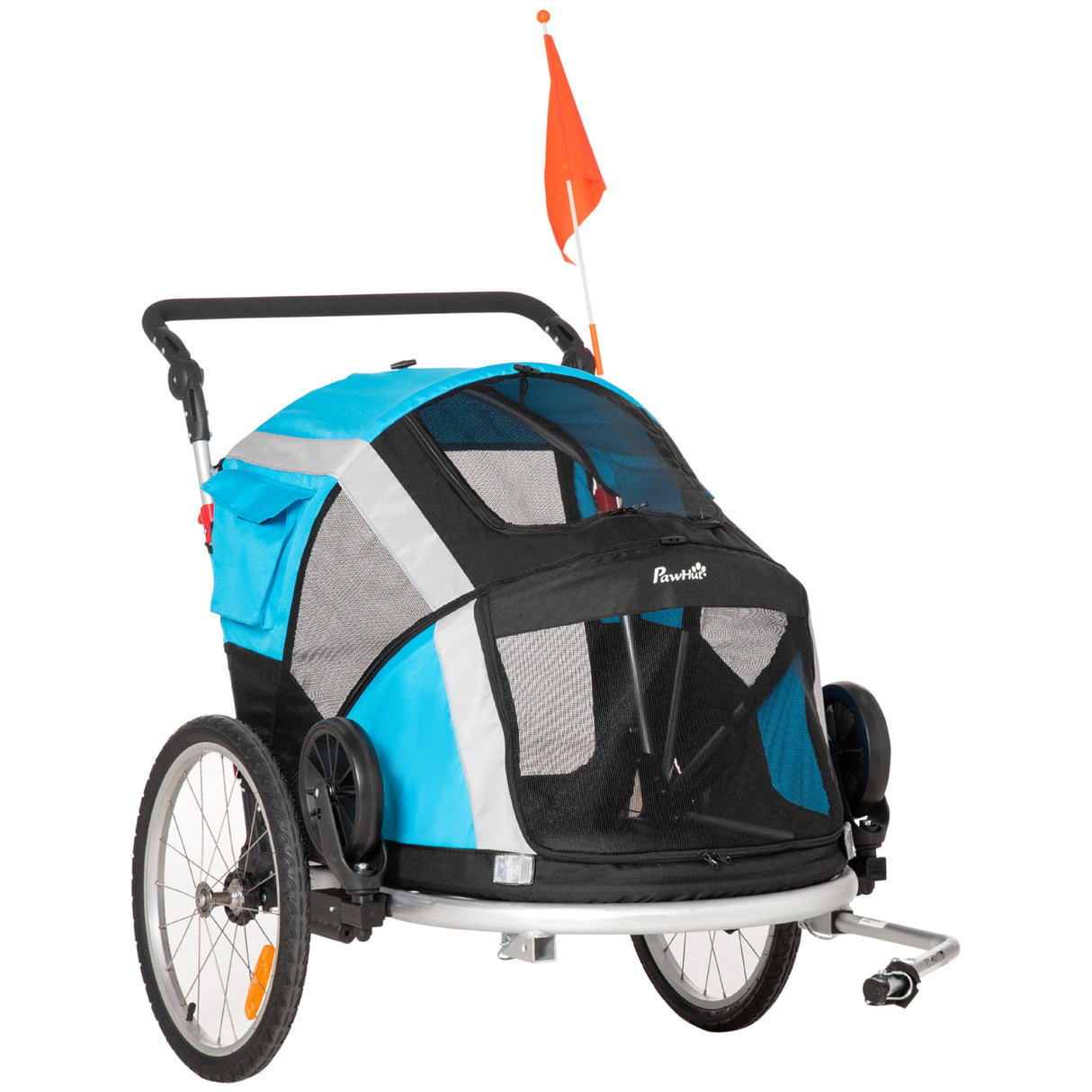 EASYCOMFORT Hondentransportkar tot 30 kg, hondenfietskar met voor- en achterdeur, gaasramen en schuifdak, 150x82x98-108cm