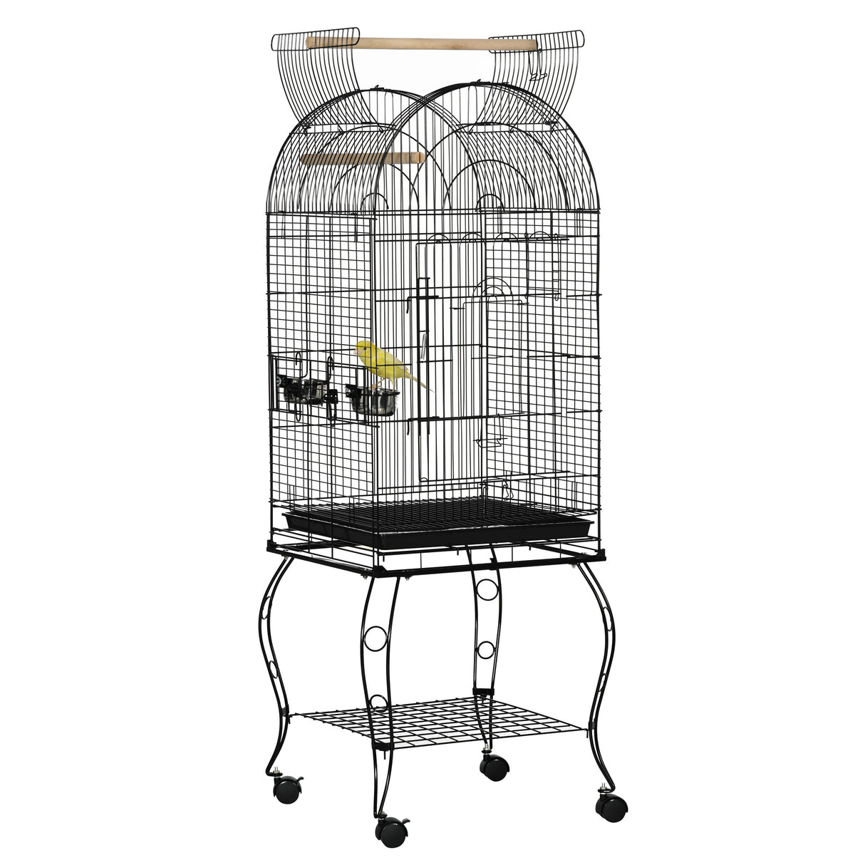 EASYCOMFORT Kooi voor vogels en kanaries, volière met wielen in zwart metaal 51x51x153 cm