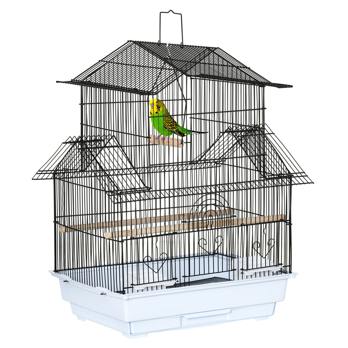 EASYCOMFORT Vogelkooi van metaal en kunststof met draagbeugel en uit draagbare lade, 50,5 x 41 x 63 cm, wit