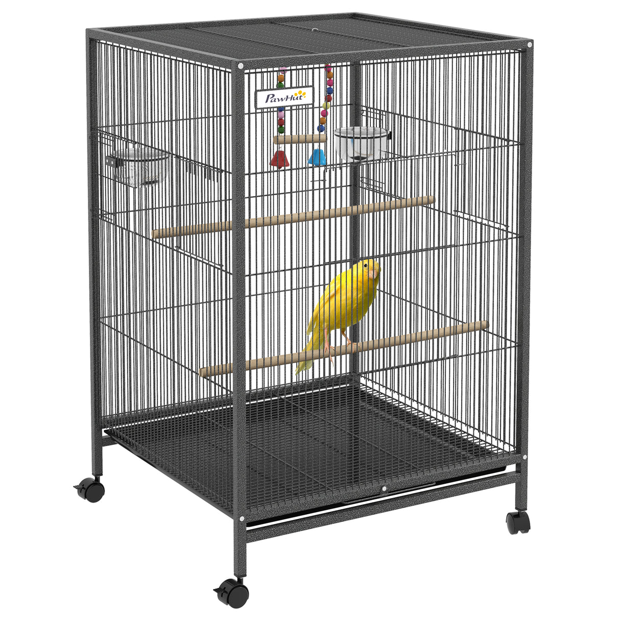 Easycomfort Vogelkooi van staal en PP met 5 deuren, 2 boxen en uitschuifbare boxen, 48x46x74 cm, grijs