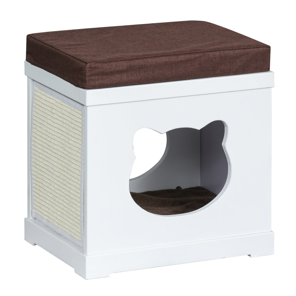 EASYCOMFORT Houten Kattenkennel met 2 Kussens en Verwijderbare Krabpalen, Wit