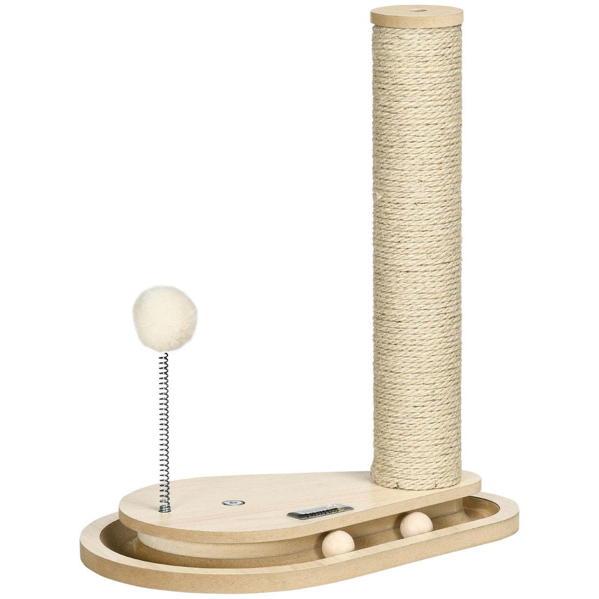 EASYCOMFORT Krabpaal voor katten, max. 4 kg, van spaanplaat en jute, inclusief speelballen, 35 x 23 x 40 cm, kleur eiken
