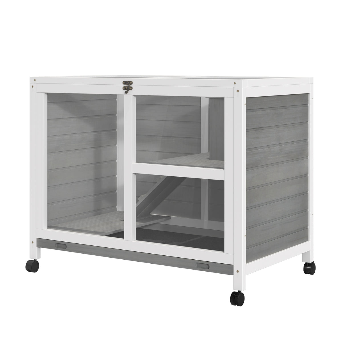 EASYCOMFORT houten konijnenhok met 2 verdiepingen, huis, helling en uit mobiele lade, 91,5x53,3x73cm