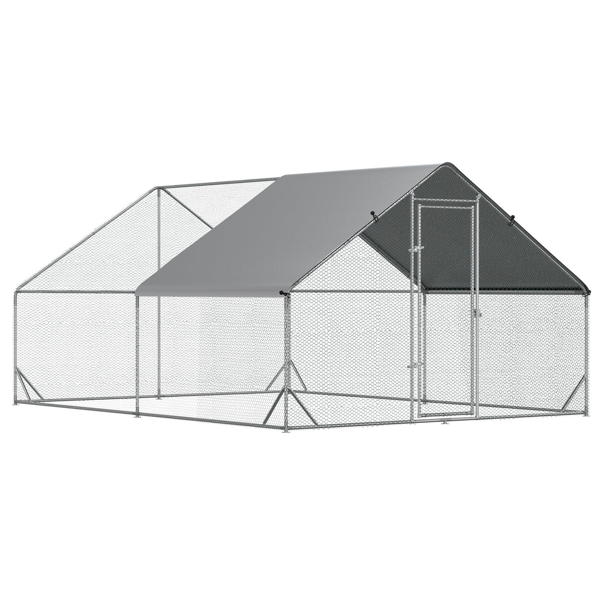 Easycomfort Tuinkip met zinken frame, waterdichte hoes en hexagonaal netwerk, 3x4x2 m, zilver