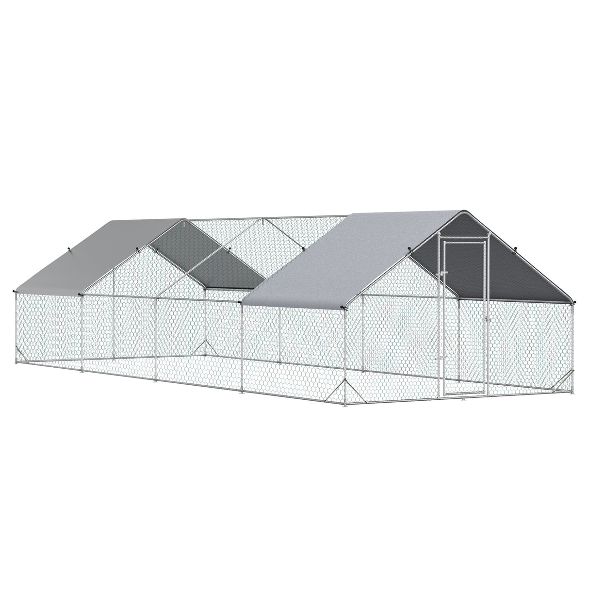 EASYCOMFORT Tuinkippenhok met gegalvaniseerd frame, waterdichte schoffels en zeshoekige gaas, 3x8x2m, zilver