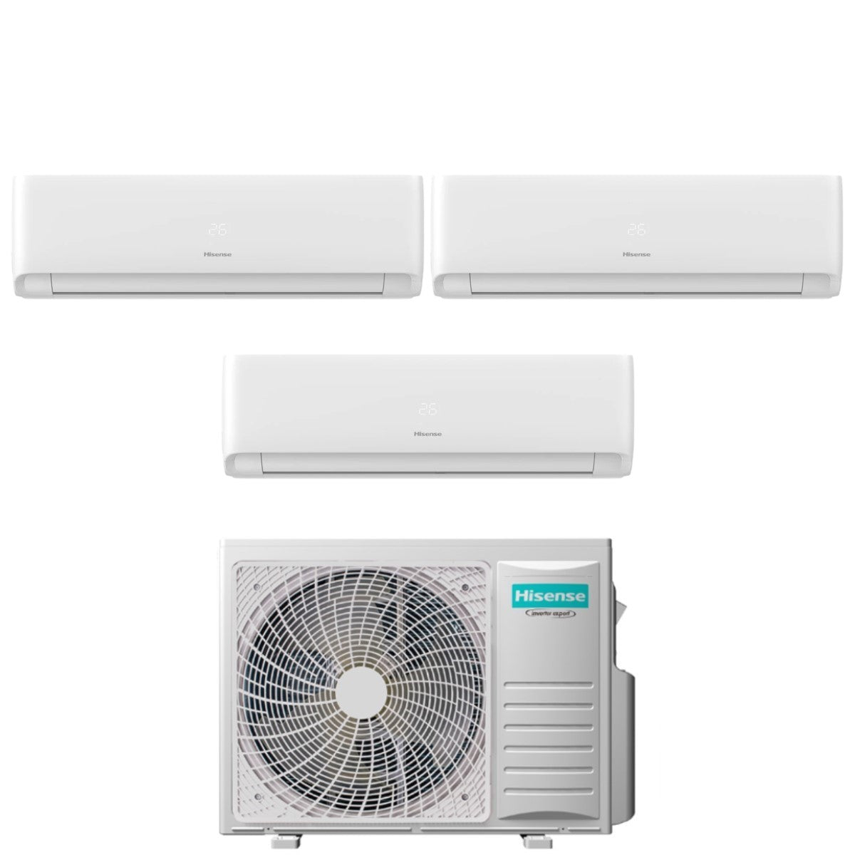 Hisense proefmodel split-inverter airconditioner ECOSENSE-serie 9+9+12 met 4AMW81U4RJC R-32, geïntegreerde wifi 9000+9000+12000