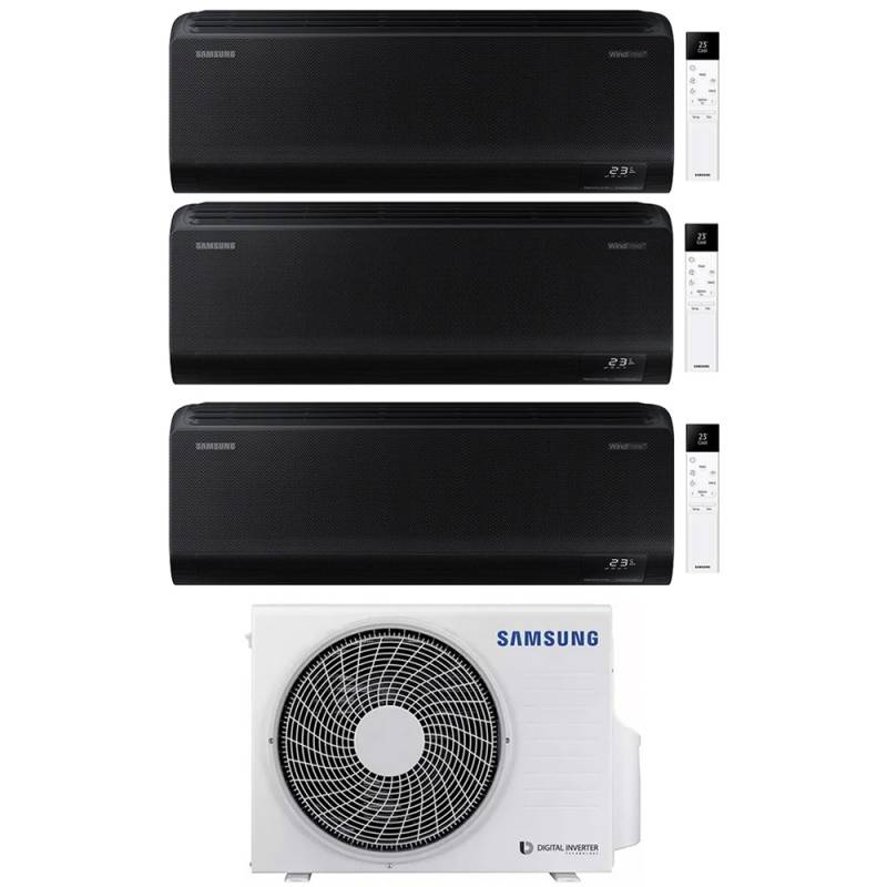 Airconditioner Samsung Trial Split Inverter Serie WINDFREE ZWART 9+9+12 met AJ068TXJ3KG R-32 Wi-Fi Geïntegreerd 9000+9000+12000