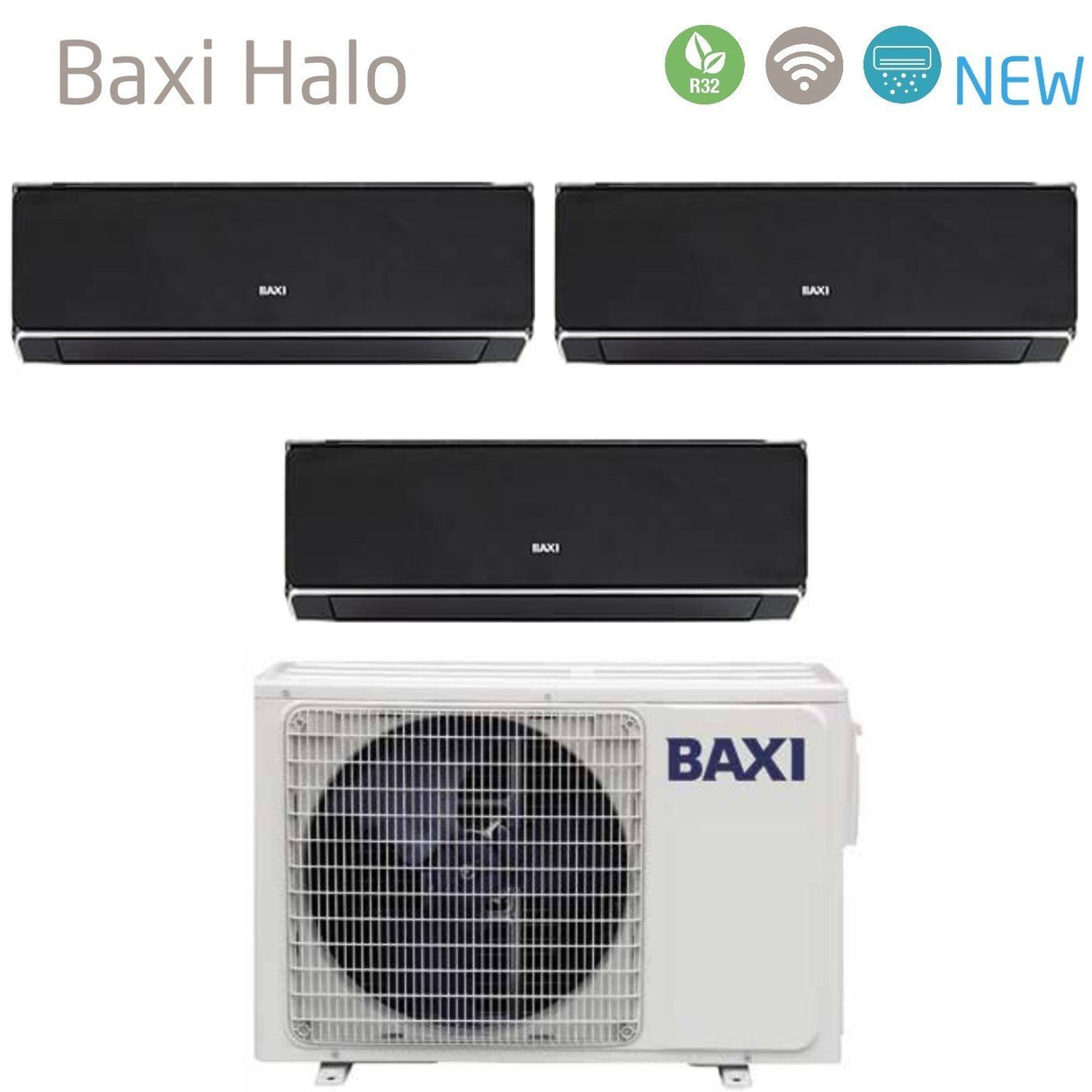 Baxi Trial Split Inverter Airconditioner Serie HALO ZWART 9+9+9 met LSGT60-3M R-32 Geïntegreerde Wi-Fi 9000+9000+9000