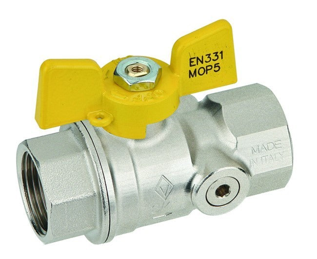 Bugatti Stop met gele aluminium vlinderklep en vrouwelijke gasdrukpoort kogelkraan totale deurgang 1&quot Code B6431